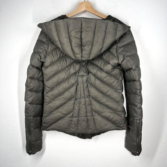 Helmet Lang Olive Green Asymmetrical Zip Front Hooded Puffer Jacket Size Small - Picture 2 of 15